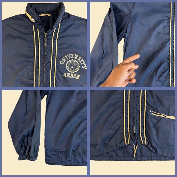 60s/70s Champion windbreaker, University of Akron size M vintage zip up jacket - Picture 2 of 8